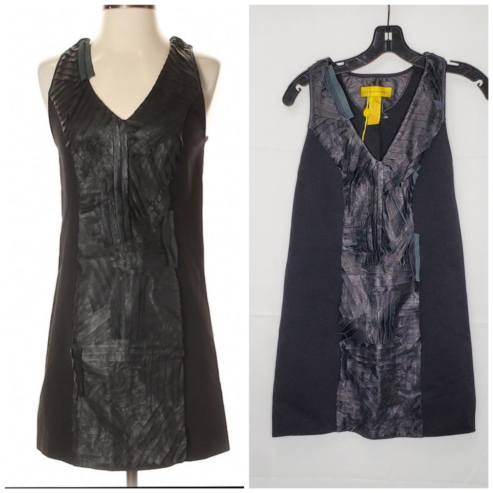 catherine malandrino leather dress Catherine Malandrino Lamb Leather Plated Jumper Dress